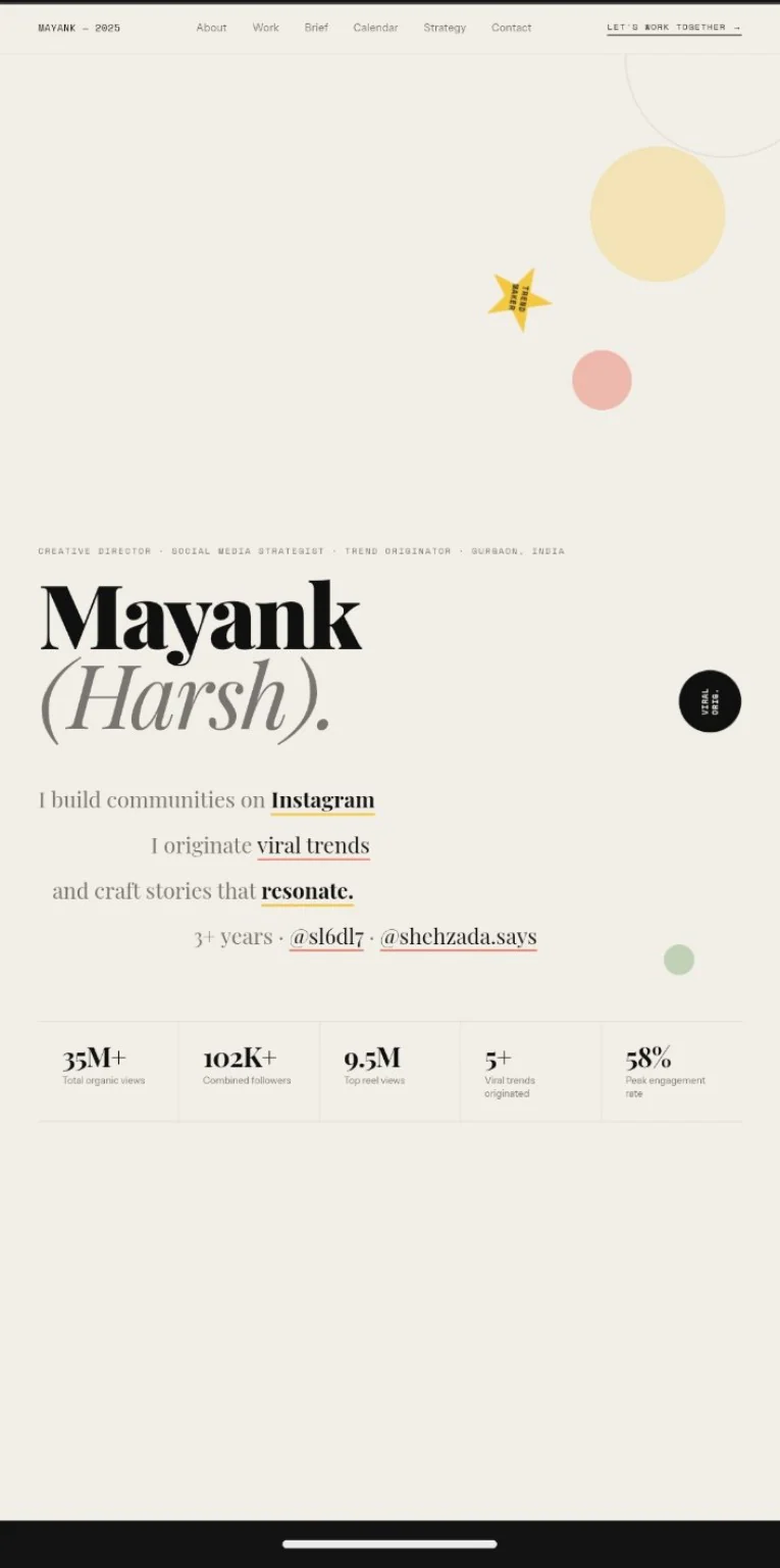 Mayank Harsh personal portfolio website preview